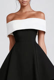 Off the Shoulder A Line Short Little Black Dress