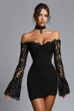 Bodycon Off the Shoulder Little Black Dress with Lace