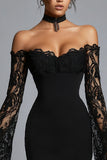 Bodycon Off the Shoulder Little Black Dress with Lace