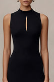 High Neck Bodycon Cut Out Midi Little Black Dress