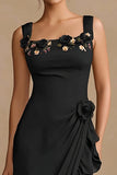 Square Neck 3D Flowers Little Black Dress with Ruffles