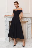 Simple Off the Shoulder A Line Midi Little Black Dress