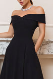 Simple Off the Shoulder A Line Midi Little Black Dress