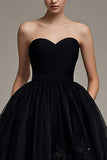 Strapless High Low Tulle Little Black Dress with Lace