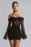 Off the Shoulder Bodycon Mini Little Black Dress with Lace