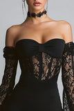 Off the Shoulder Bodycon Mini Little Black Dress with Lace