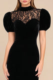 High Neck Black Velvet Sheath Short Sleeve Holiday Party Dress