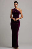 Velvet One Shoulder Plum Holiday Party Dress