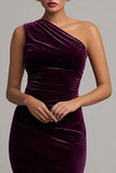 Velvet One Shoulder Plum Holiday Party Dress