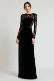 Black Velvet Long Sleeve Lace Holiday Party Dress
