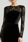 Black Velvet Long Sleeve Lace Holiday Party Dress