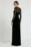 Black Velvet Long Sleeve Lace Holiday Party Dress