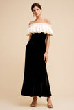 Off the Shoulder Black and White Velvet Holiday Party Dress