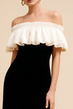 Off the Shoulder Black and White Velvet Holiday Party Dress