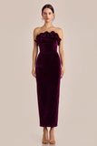 Strapless Plum Velvet Bodycon Holiday Party Dress