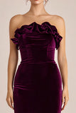 Strapless Plum Velvet Bodycon Holiday Party Dress