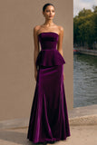 Strapless Velvet A Line Plum Holiday Party Dress