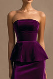Strapless Velvet A Line Plum Holiday Party Dress