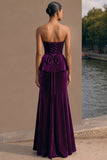 Strapless Velvet A Line Plum Holiday Party Dress