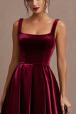 Simple Spaghetti Straps Velvet A Line Burgundy Holiday Party Dress