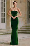 Dark Green Velvet Strapless Long Holiday Party Dress