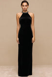 Halter Sheath Black Velvet Holiday Party Dress