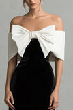 Off the Shoulder Velvet A Line Black and White Holiday Party Dress