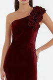 One Shoulder Velvet Mermaid Burgundy Holiday Party Dress