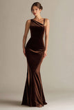 Asymmetrical Velvet Dark Brown Mermaid Holiday Party Dress