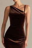 Asymmetrical Velvet Dark Brown Mermaid Holiday Party Dress