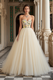 Strapless Ivory A Line Tulle Prom Dress