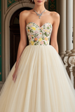 Strapless Ivory A Line Tulle Prom Dress