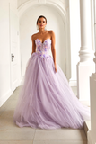 Strapless Corset A Line Lilac Prom Dress with Appliques