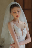 Elegant Ivory Beaded Tulle Bridal Veil