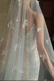 Elegant Ivory Appliqued Tulle Bridal Veil with Court Train