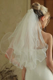 Ivory Tulle Ruffled Bridal Veil with Bow