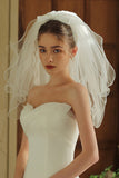 Ivory Tulle Ruffled Bridal Veil with Bow