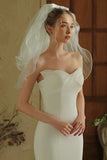 Ivory Tulle Ruffled Bridal Veil with Bow