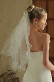 Ivory Tulle Ruffled Bridal Veil with Bow