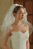 Ivory Tulle Ruffled Bridal Veil with Bow