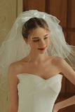 Ivory Tulle Ruffled Bridal Veil with Bow