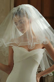 Elegant Ivory Bowed Tulle Ruffled Bridal Veil