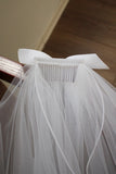 Elegant Ivory Bowed Tulle Ruffled Bridal Veil