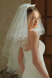Elegant Ivory Bowed Tulle Ruffled Bridal Veil