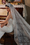 Elegant Ivory Lace Bridal Veil with Sweep Train