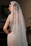 Elegant Ivory Lace Bridal Veil with Sweep Train