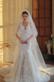 Classic Ivory Tulle Bridal Veil with Court Train