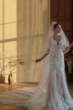 Classic Ivory Tulle Bridal Veil with Court Train