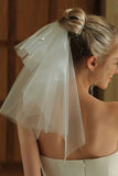 Ivory Beaded Tulle Short Bridal Veil