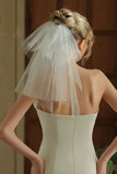 Ivory Beaded Tulle Short Bridal Veil